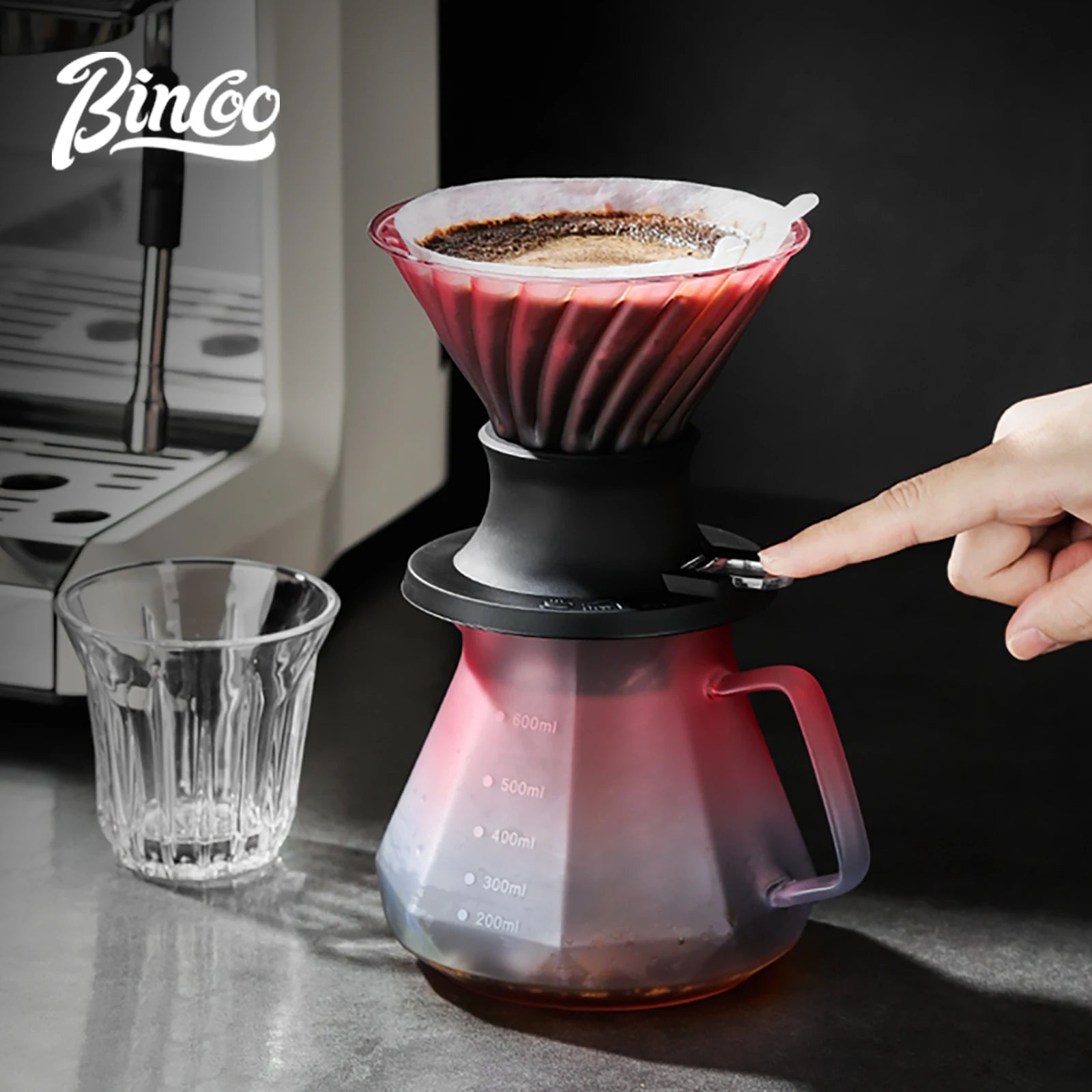 BINCOO 400ml/600ml Pour Over Coffee Dripper Filter Glass Sharing Pot Funnel Drip Coffee Maker Hand Brew Cup with Filter Paper
